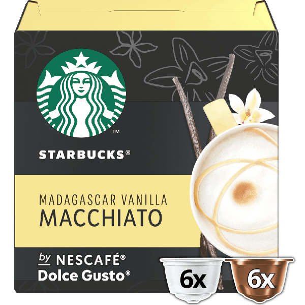 Embalagem de 12 Cápsulas STARBUCKS® Madagascar Vanilla Macchiato 12 Cápsulas NESCAFÉ® Dolce Gusto® 
