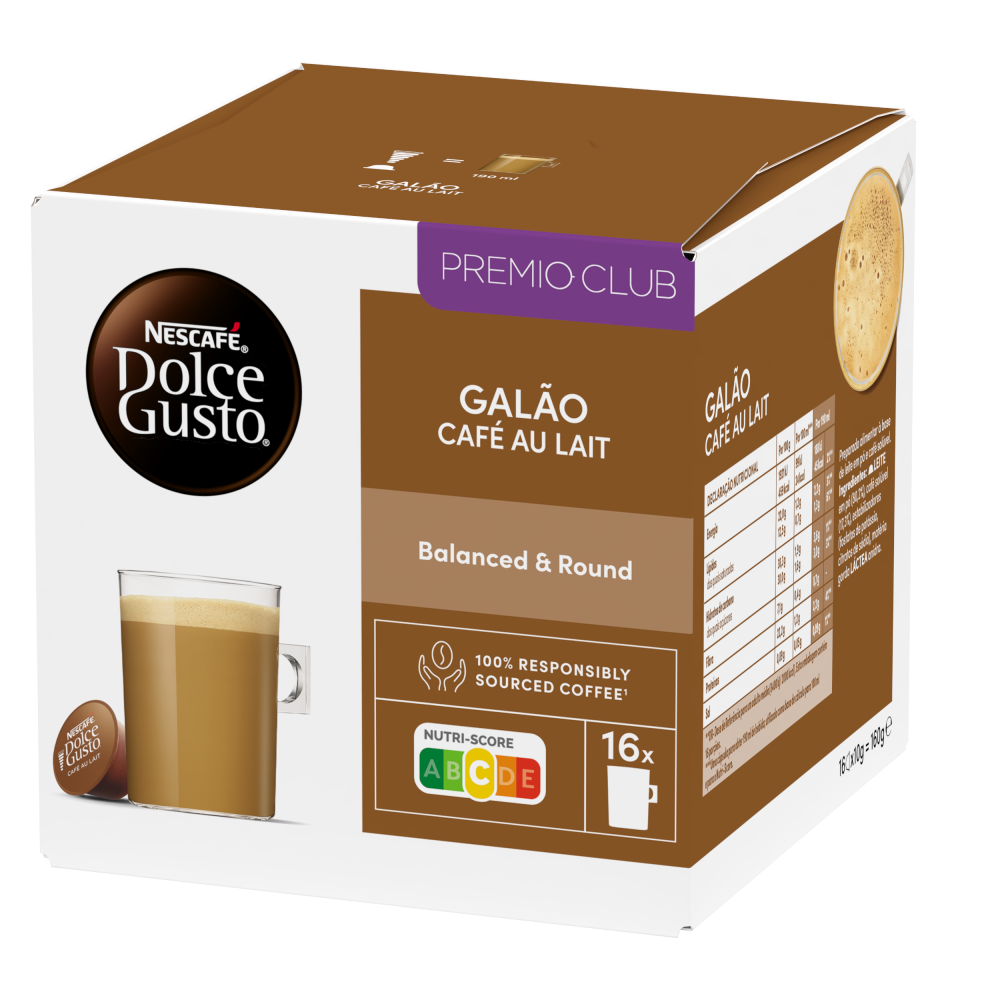 Vista Lateral Embalagem de  16 Cápsulas Galão 16 Cápsulas NESCAFÉ® Dolce Gusto® 