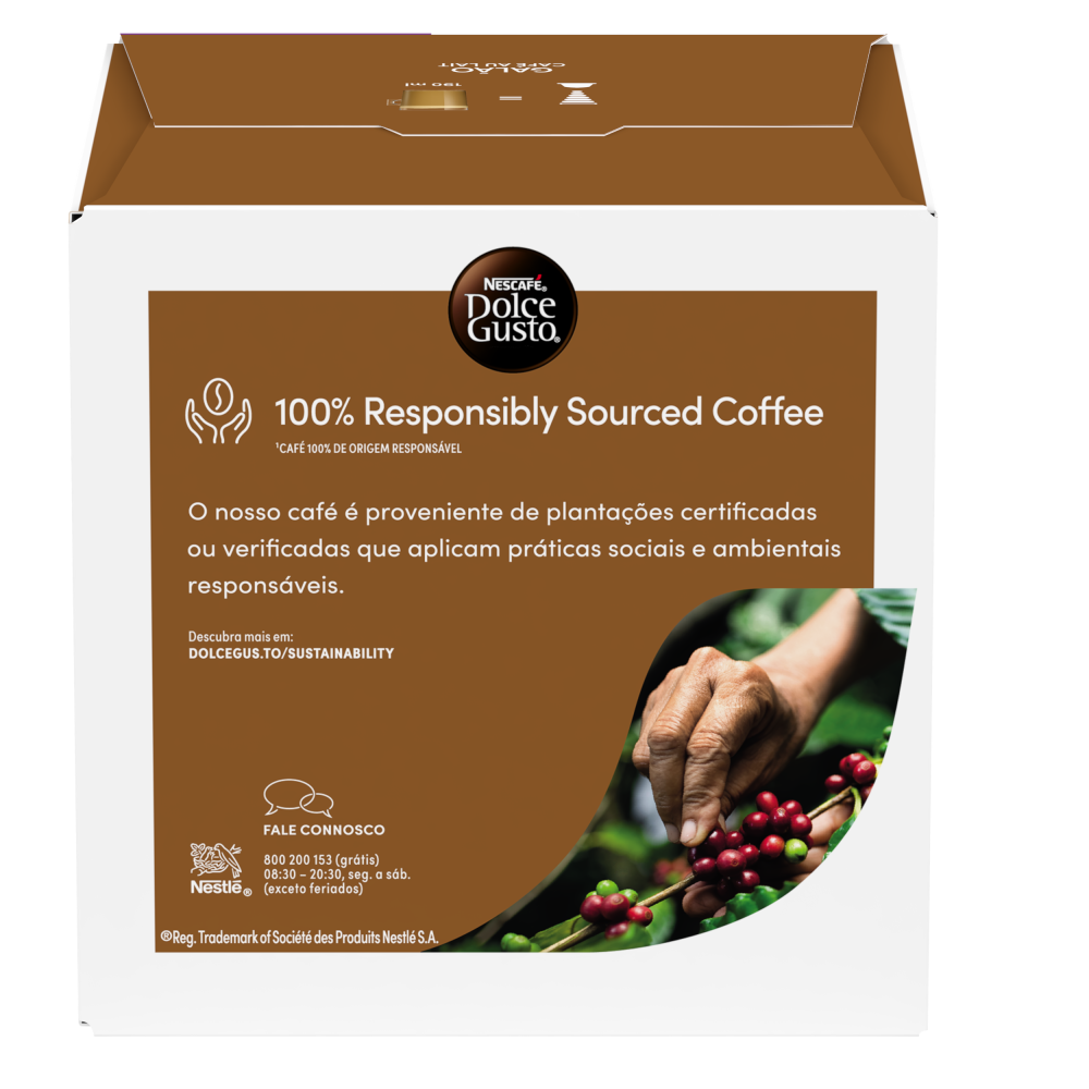 Verso de embalagem Galão 16 Cápsulas NESCAFÉ® Dolce Gusto®