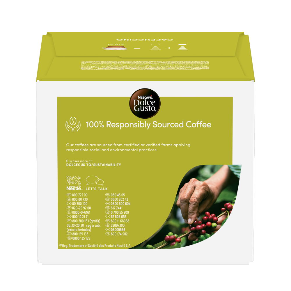 Verso de embalagem Cappuccino 30 Cápsulas NESCAFÉ® Dolce Gusto®