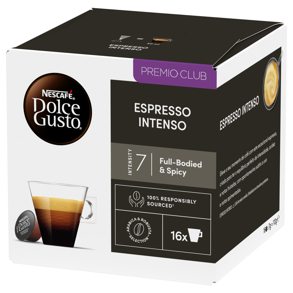 Vista Lateral Embalagem de  16 Cápsulas ESPRESSO INTENSO NESCAFÉ® Dolce Gusto® 