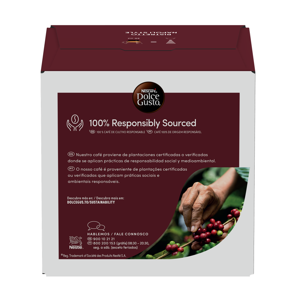 Verso de embalagem RISTRETTO NAPOLI 30 CÁPSULAS NESCAFÉ® Dolce Gusto®