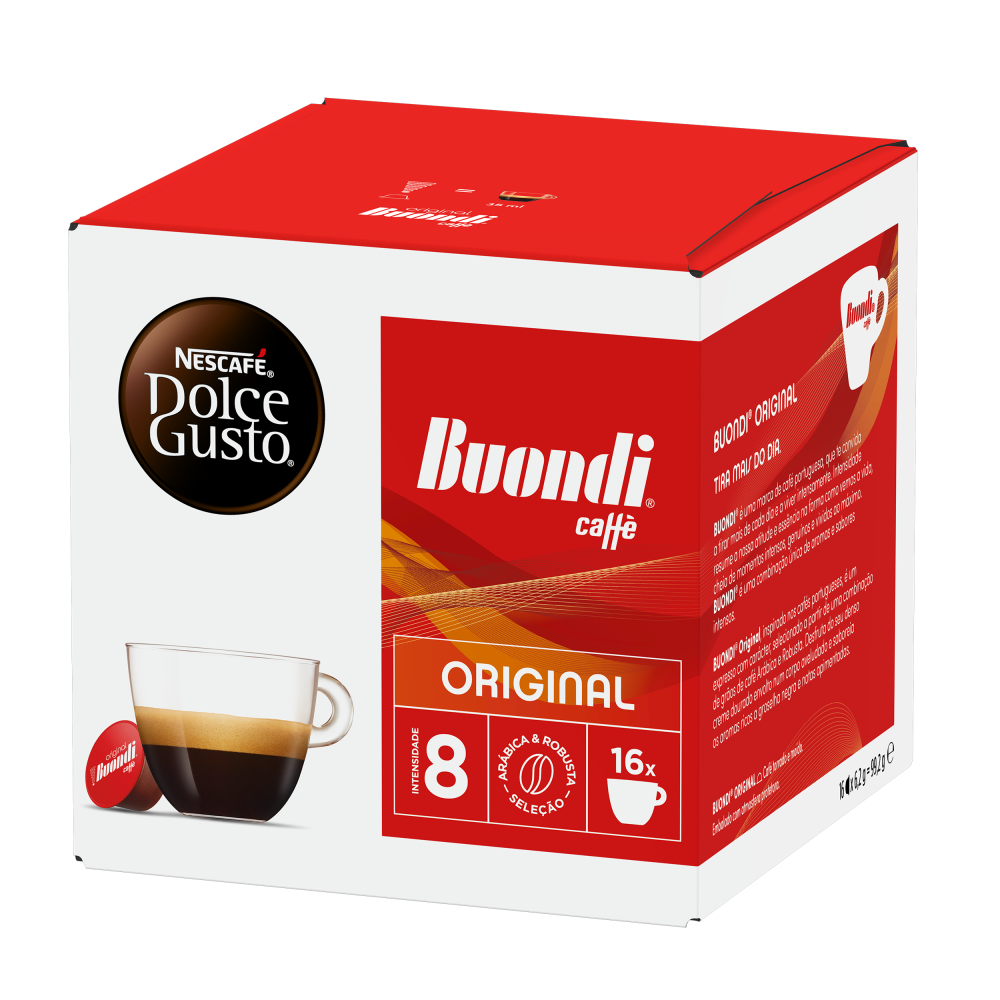 Vista Lateral Embalagem de  16 Cápsulas BUONDI 16 CÁPSULAS NESCAFÉ® Dolce Gusto® 