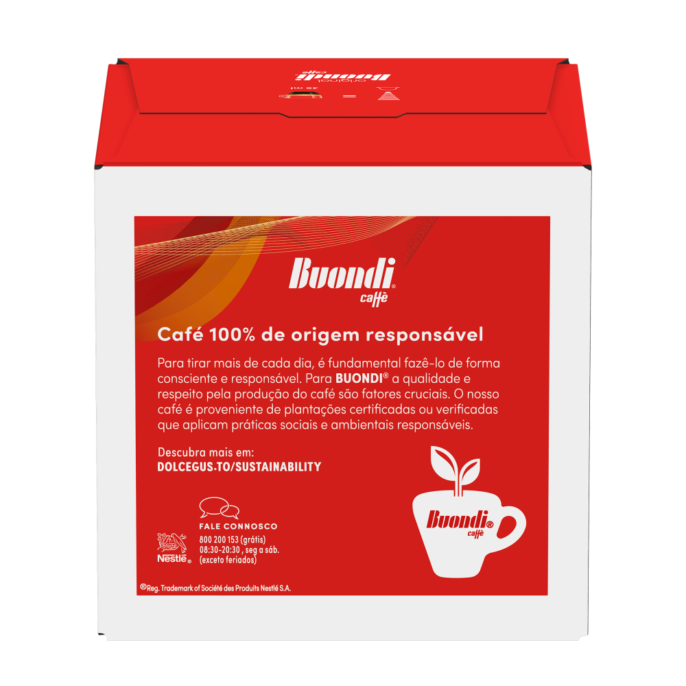 Verso de embalagem BUONDI 16 CÁPSULAS NESCAFÉ® Dolce Gusto®