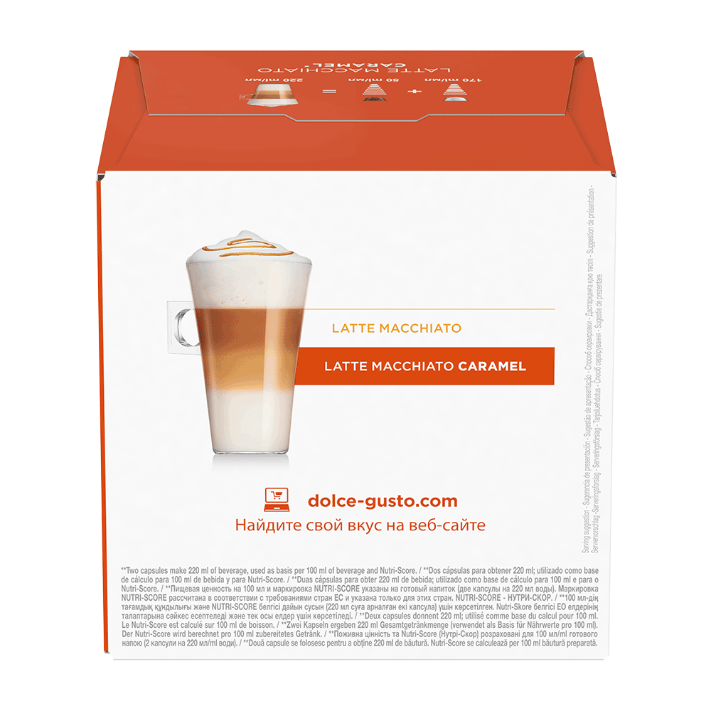Verso de embalagem CARAMEL LATTE MACCHIATO NESCAFÉ® Dolce Gusto®
