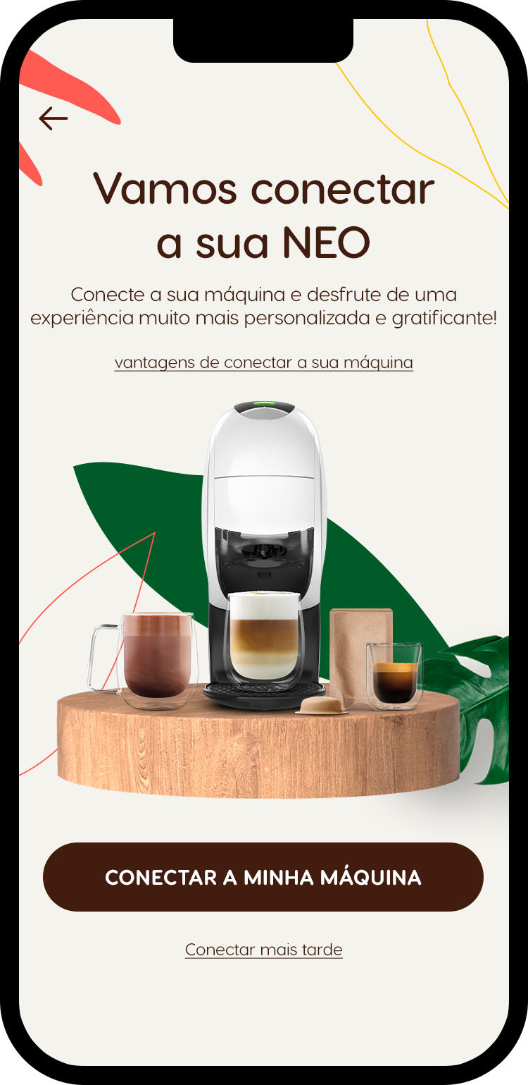 Ecrã de conexão Bluetooth para configuração da máquina de café Dolce Gusto