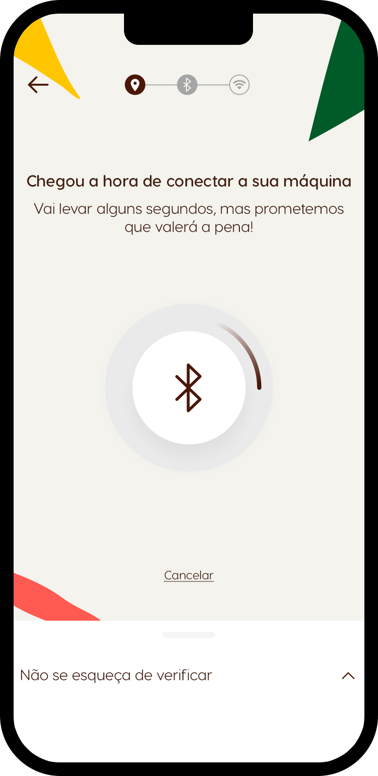 Ecrã de conexão Bluetooth para configuração da máquina de café Dolce Gusto