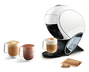 Máquina NEO Latte em branco com várias bebidas NEO.