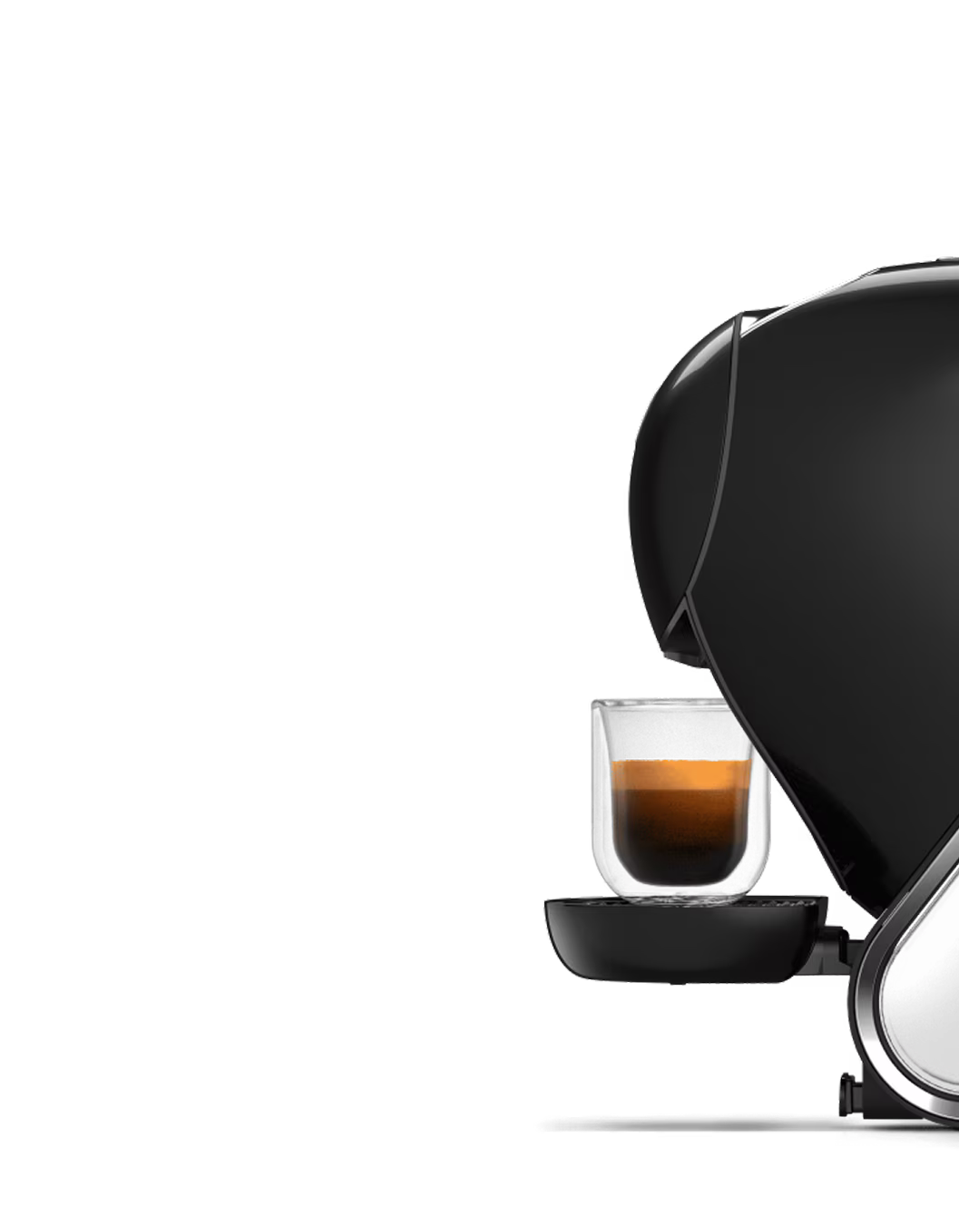 Comparação frente a frente entre a máquina de café NEO Latte em branco e a máquina NEO Caffè em preto, com o dedo de um alienígena a pairar entre as duas.