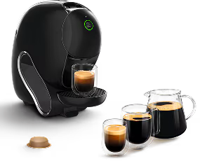 Máquina NEO Caffè em preto com vários cafés NEO.