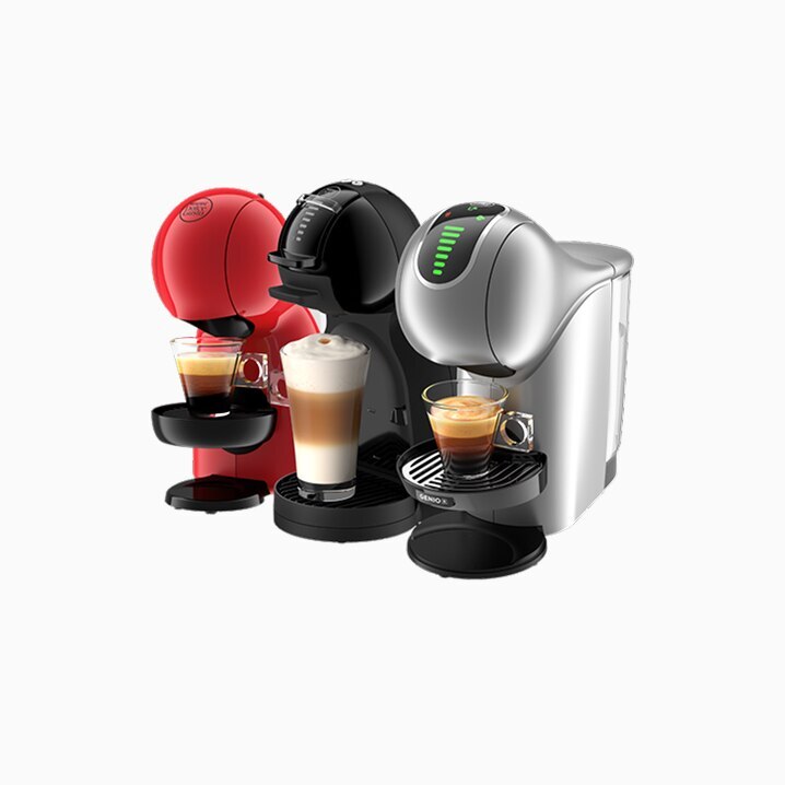 Máquina Piccolo vermelha, Mini Me preta e Genio S Touch cinzenta